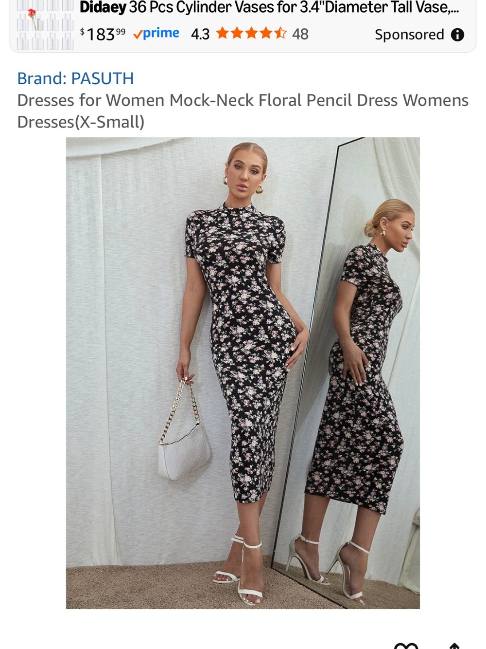 SHEIN Mock-Neck Floral Pencil Dress Womens